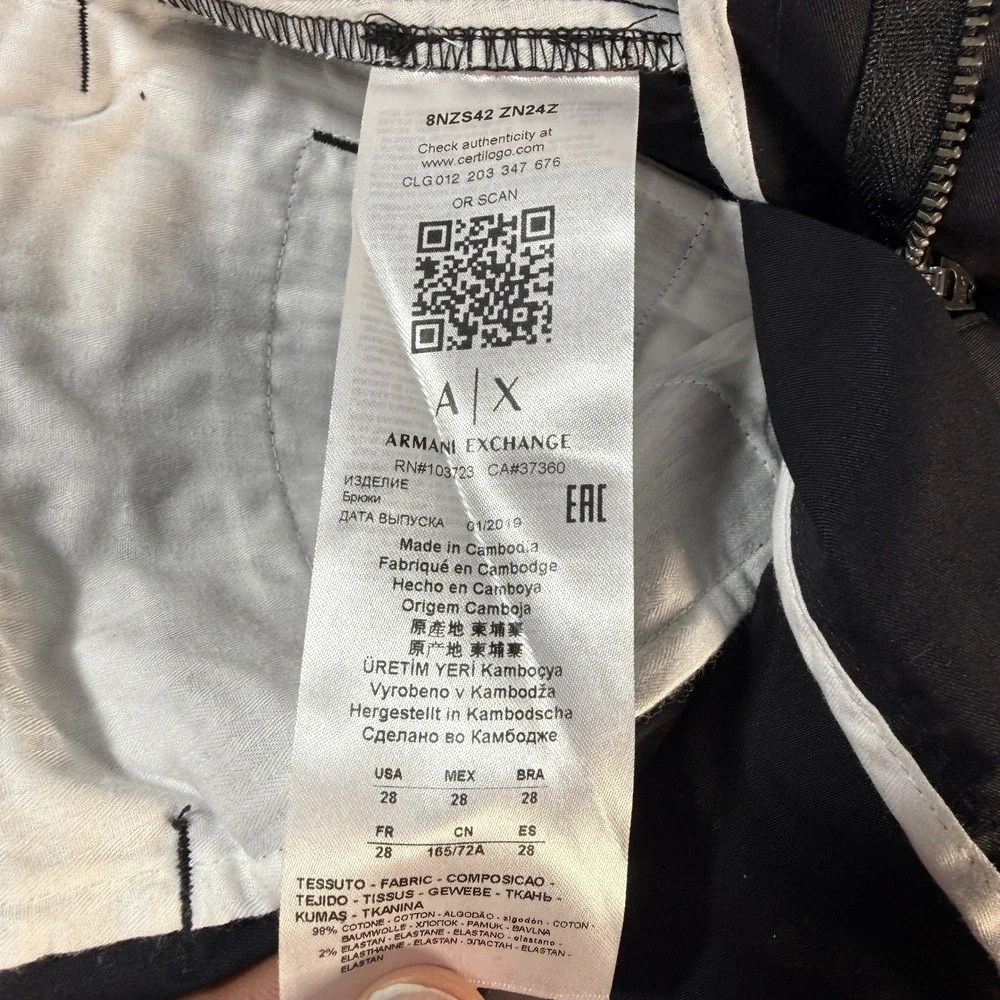 ARMANI EXCHANGE Men Black Flat Front‎ Cotton Blend Chino Shorts Size 28